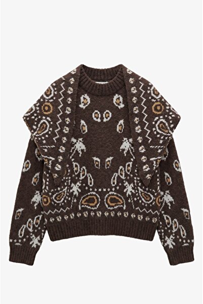 Havoş Brauner Schalpullover mit ethnischem Muster