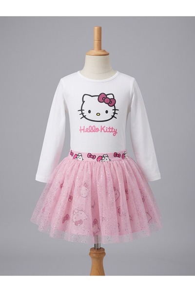 Genel Markalar Kız Çocuk Hello Kitty Baskılı Sweatshirt ve Tül Etek 2li Set