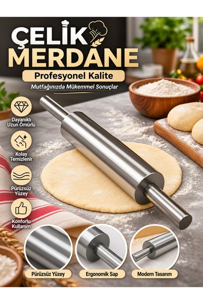 mucit home Çelik Rulo Dönen Merdane Merdane Kolay Hamur Açma Rulo Merdanesi 1...