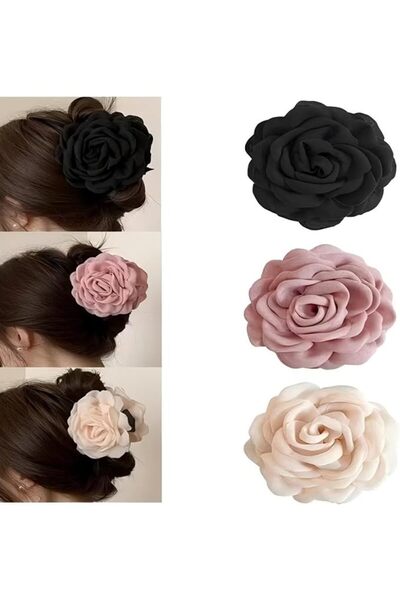 Tazweeq Rose Hair Clips for Women, 3Pcs Flower Claw Clips Set