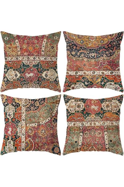 GENERAL Boho Square Cushion Covers 45×45cm for Sofa,Linen,Set of 4