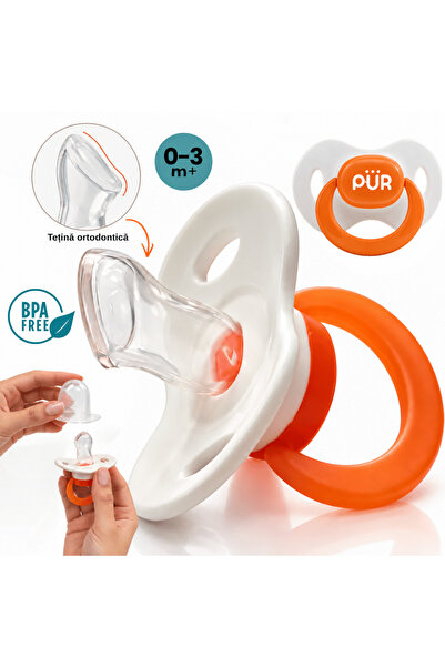 PUR Brand PUR ®   Suzetă ortodontică 0-3 luni, Piersică, Tetina din silicon m...