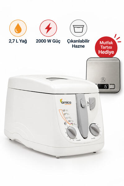 Arnica Universal Yağlı Fritöz 2,7 L Yağ 2000 W Güç Mutfak Tartısı Hediye
