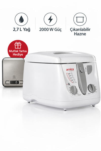 Arnica Universal Yağlı Fritöz 2,7 L Yağ 2000 W Güç Mutfak Tartısı Hediye