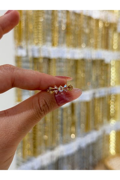SU PERİSİ TAKI BİJUTERİ Adjustable Gold Pink Zircon Stone Bow Ring