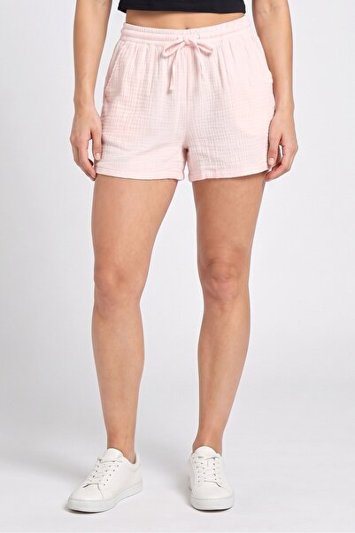 CAMAİEU Women Textured Basic Shorts, Light Pink