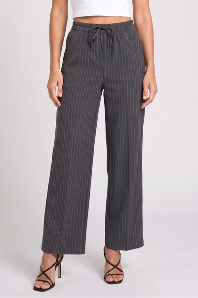 QED London Women Stripe Wide Leg Pants, Dark Grey