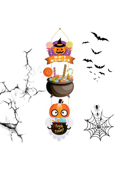 TAPIT Home Decor Happy Halloween Pumpkins Painted Hanging Door Sign Rustic We...