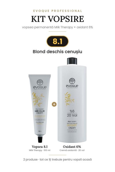 Evoque Professional Kit Vopsea de păr Evoque Milk Therapy 8.1 Blond Cenușiu D...
