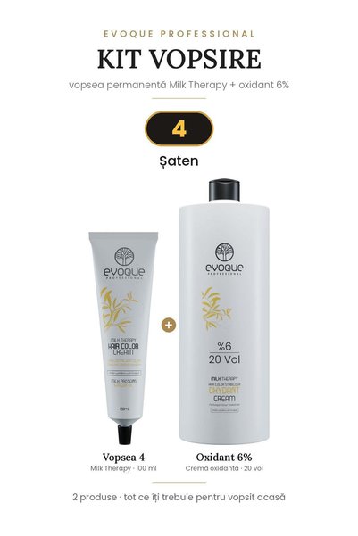 Evoque Professional Kit Vopsea de păr Evoque Milk Therapy 4 Maro – Vopsea 100...