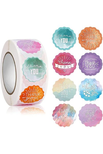 TERRIFI Thank You Stickers, 500 Round Thank You Labels on a Sticker Roll, Sel...