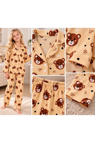 zahider Girl's Cotton Buttoned Long Sleeve Pajama Set