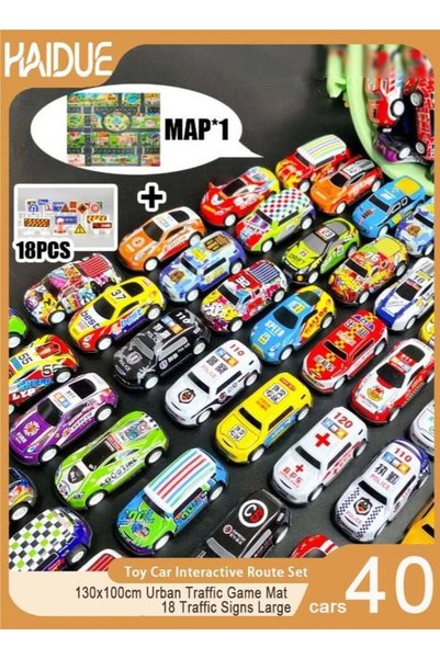 Haidue 40 Vehicles 130x100cm Urban Traffic Game Mat 18 Traffic Signs Large No...