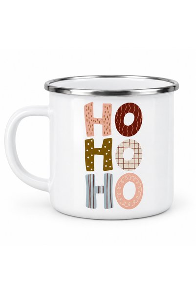 OEM Cană emailată Ho Ho Ho - Litere festive, metal emailat, albă