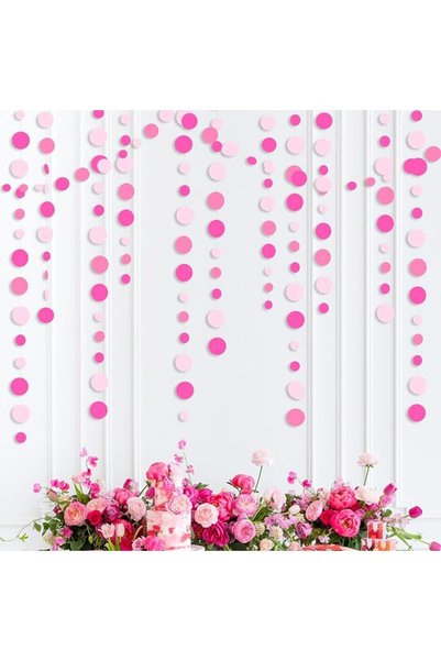 TERRIFI 4Pcs Hot Pink Party Decorations, Circle Dots Garland Rose Pink White ...