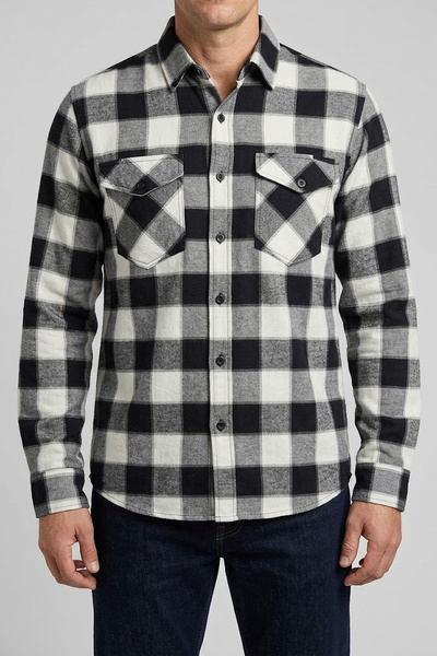 Souris Cămașă pentru bărbați, alb-negru, slim fit, în carouri, din bumbac, fl...