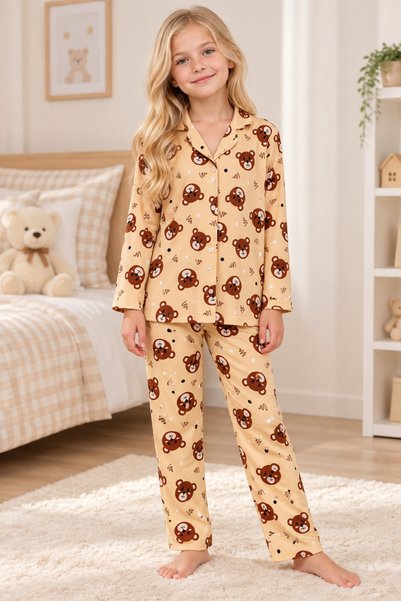 zahider Girl's Cotton Buttoned Long Sleeve Pajama Set