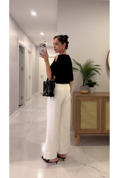 BİRCANÇİL Maria Ecru Belted Trousers