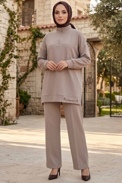 TOFİSA Yarım Fermuarlı Oysh Modal Takım Krem - 28966-KREM