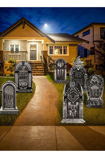 GGEROU Foam RIP Graveyard Tombstones 6 Pack Headstone Yard Signs Garden Decor...