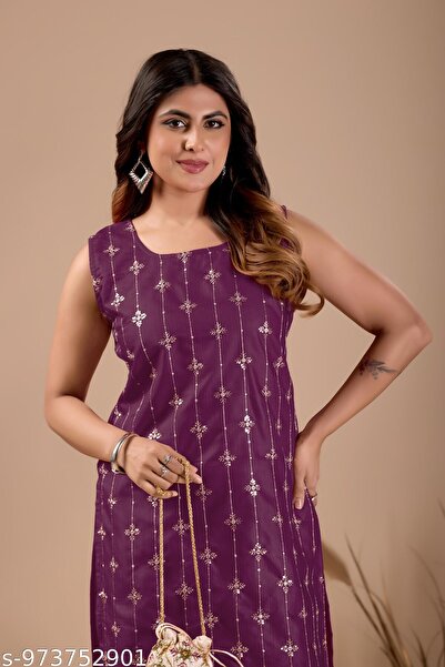 Generic Brand Sleeveless Kurti with Palazzo Set Beautiful Embroidery Work
