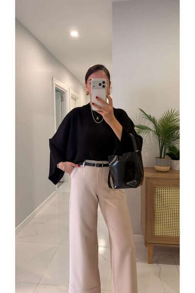 BİRCANÇİL Womes Black Bat Sleeve Knitwear