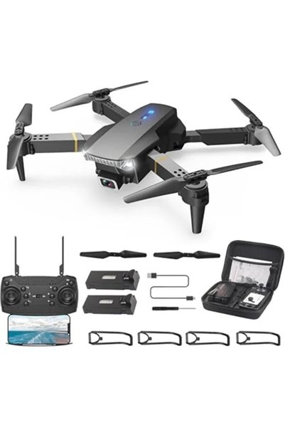 Generic Foldable Remote Control Drone with HD Camera, LED Lights, Adjustable Camera Angle, 4 Blade Propellers, Rechargeable Batteries, Spare Propellers, Protective Guards and Carrying Case for Beginners