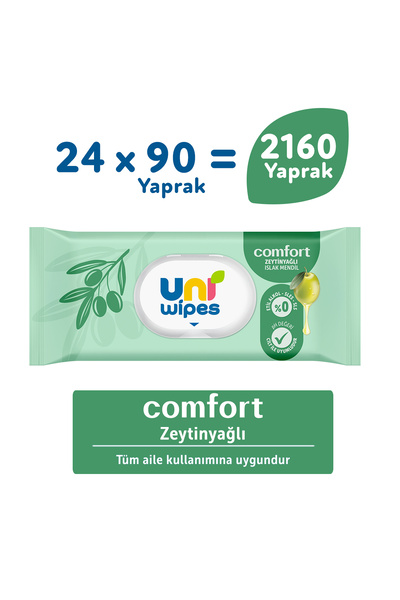 Uni Baby Uni Wipes Comfort Zeytinyağlı Islak Mendil 24X90 2160 Yaprak