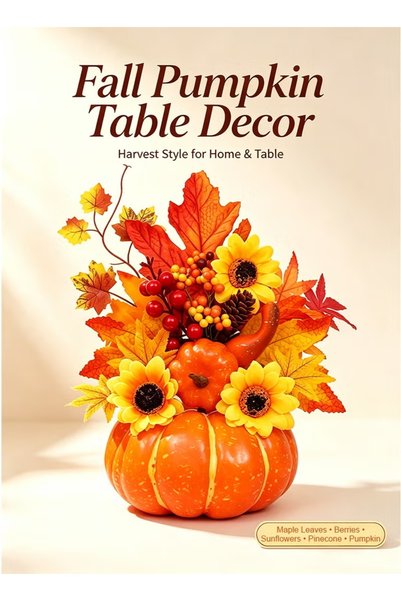 TAPIT Autumn Pumpkin Home Decor, Maple Leaf Sunflower Faux Pumpkin Tabletop O...