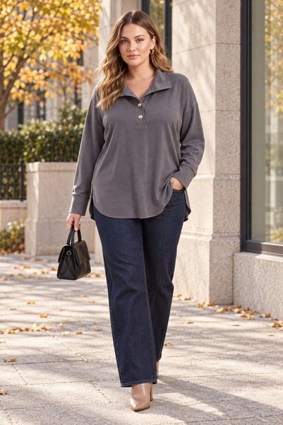 RMG Modal Knitted Plus Size Blouse Smoked