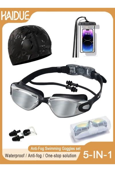 Haidue 5-in-1 Anti-Fog Swimming Goggles - Goggle Set with Mobile Phone Waterp...