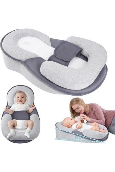 SKY TOUCH Newborn Feeding Pillow Wedge - 15° Anti-Spit Up & Nursing Support P...