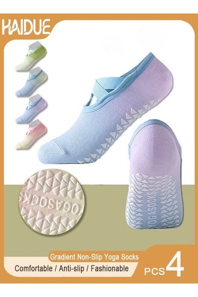 Haidue 4PCS Gradient Non-Slip Yoga Socks for Women, Non-Skid Short Socks with...