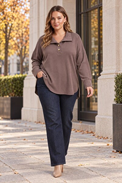 RMG Modal Knitted Plus Size Blouse Coffee