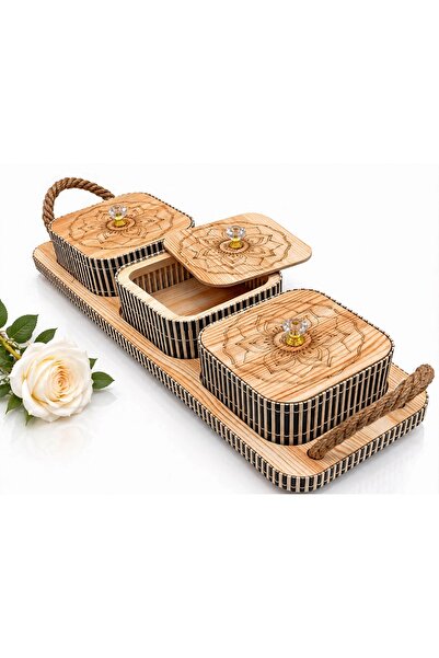 Generic Brand * > *Luxury Bamboo Serving Set 4 Pieces - 3 Square Striped Boxe...