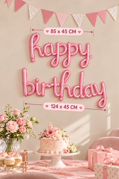 Baloncu Nene Pink Happy Birthday Foil Balloon Lettering Birthday Balloon Girl...