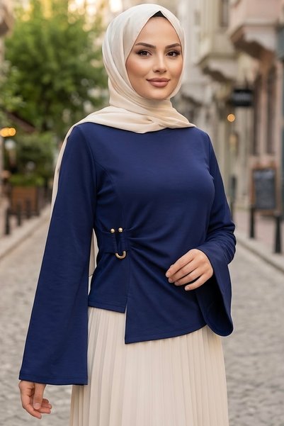TOFİSA Tokalı Oysh Modal Bluz Lacivert - 28895-LACIVERT