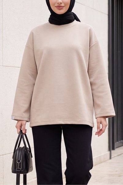 Modamorfo Hanorac oversize din Lycra cu guler rotund - Culoare piatră