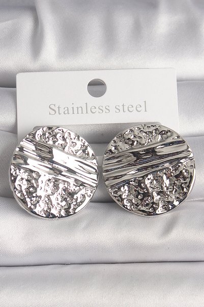 BlackCraft Brass Silver Color Embroidered Circle Plate Model Women's Earrings