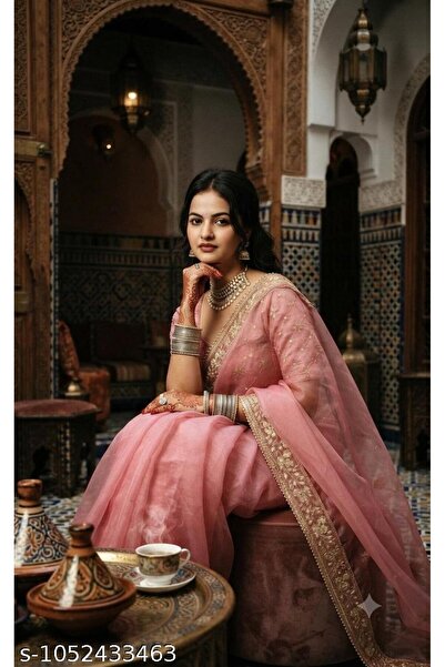 Generic Brand Women's Twill Net Embroidered Saree with Sequins Floral Work & ...