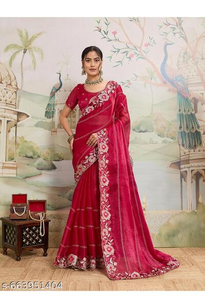 Generic Brand Embroidered, Floral Print, Self Design, Woven Bollywood Organza...