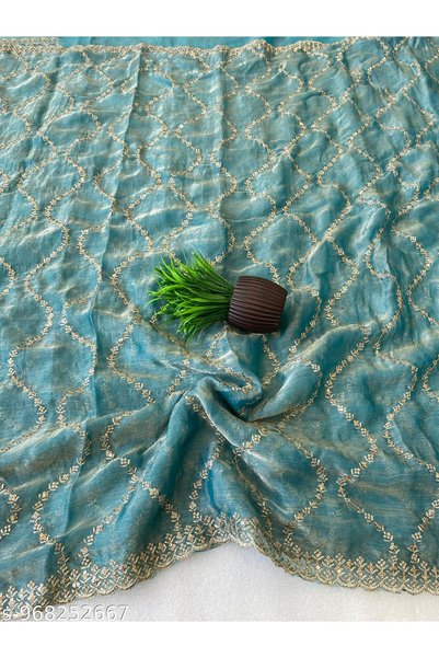Generic Brand TTH Women's Organza Floral Saree with Designer Border