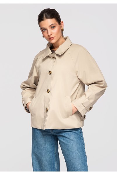 OMBRE Damen Kurzmantel, Gerader Schnitt, Knopfleiste Vorne, Umlegekragen, Bei...