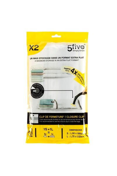 5FIVE Polyethylene Air-Flat Vacuum Bag (120 x 70 x 2.5 cm, 2 Pc.)