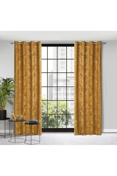 Eurofirany Perdea Livia miere 140x250 cu model botanic de frunze in relief, g...