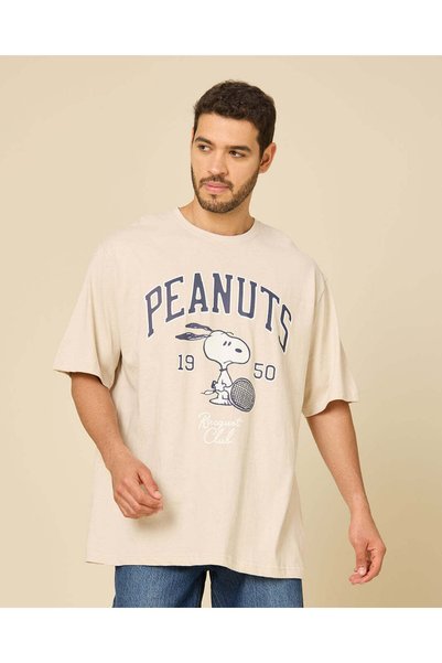 REDTAG Men Beige Character Graphic T-Shirt