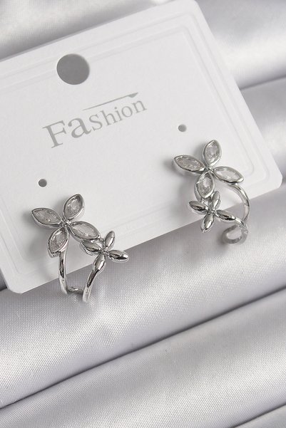 BlackCraft Brass Silver Color Zircon Stone 2-Piece Flower Model Women's Earrings