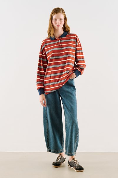 Manuka POLO YAKA ÇİZGİLİ SWEATSHIRT KİREMİT