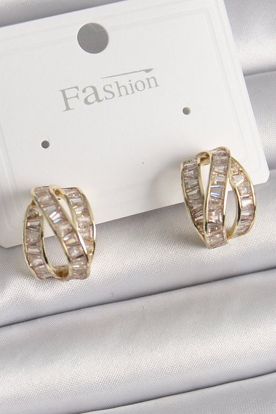 BlackCraft Brass Gold Color Zircon Stone Knot Ring Model Women's Earrings