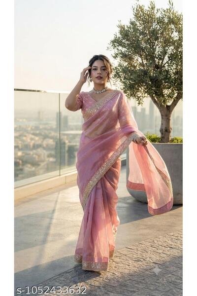 Generic Brand Women's Embroidered Saree with Designer Border Work | Party Wea...